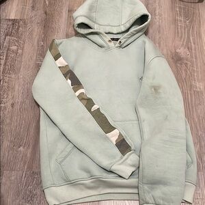 Men's Light Green Hoodie with Camouflage Detail